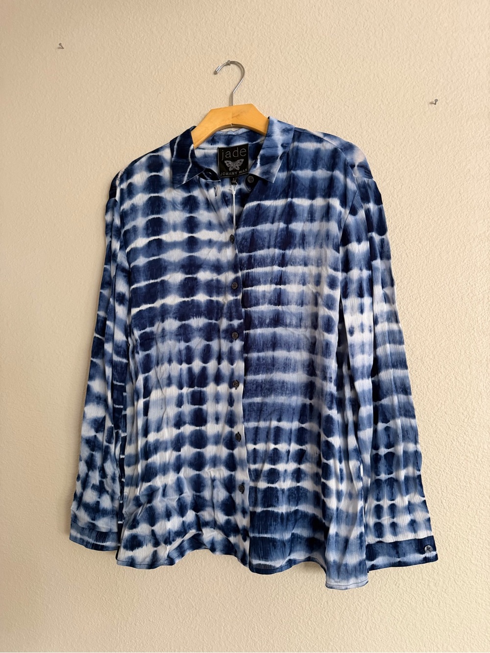 Johnny Was Bessy Lin Button Down Shirt Navy Blue Tie Dye Size Small NWT